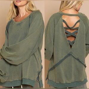 POL OVERSIZED Crisscross Back Crewneck Sweatshirt Vintage MOSS Size MED
